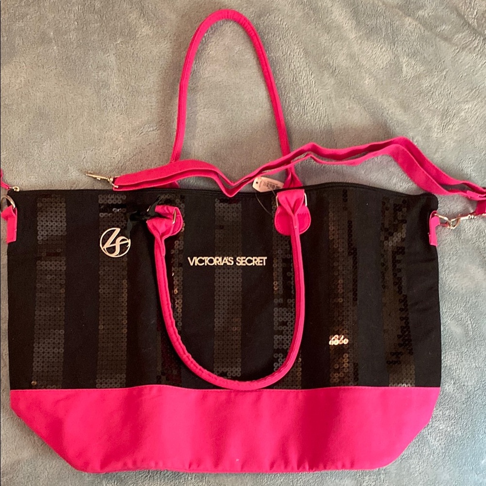 Victoria's Secret Black and Pink Sporty Tote